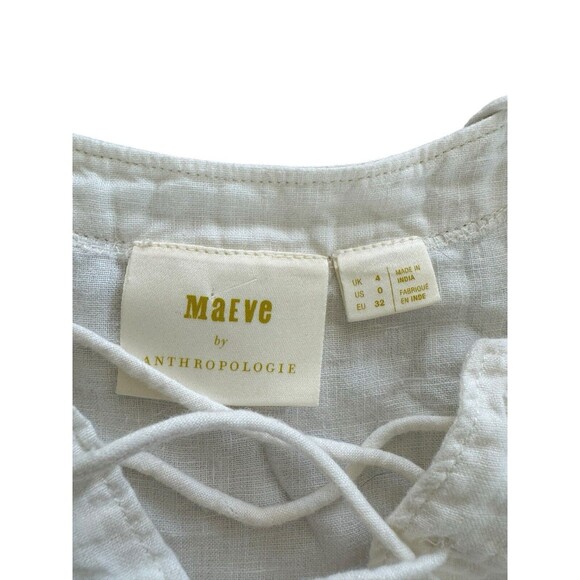 Maeve Anthropologie Women's Marva Lace-Up Linen Tunic Top White Size 0 (XS) Boho - Picture 8 of 8